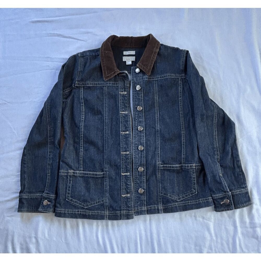 Christopher & Banks Stretch Jean Jacket Size M, Corduroy Collar, Button Down